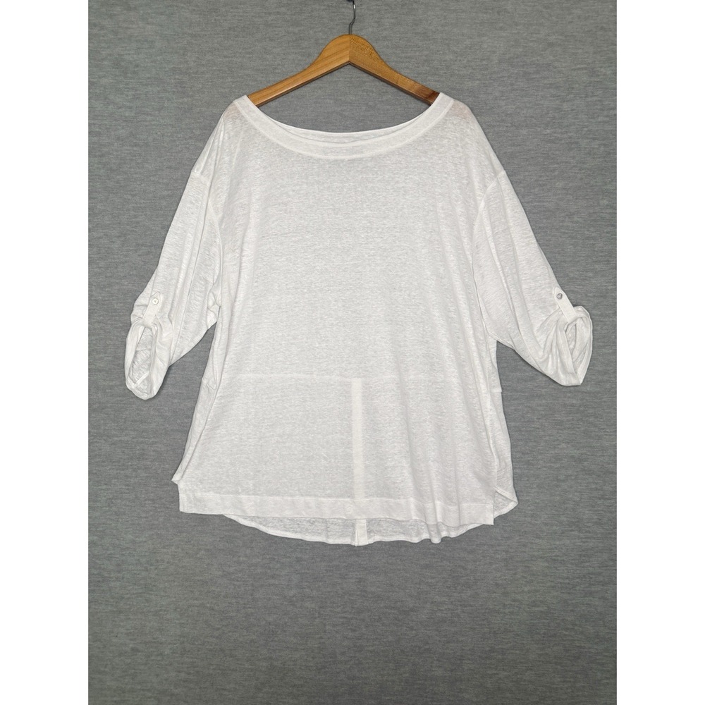 ADRIENNE VITTADINI Top Plus Size 2X White 100% Linen Slub Shirt Coastal Beachy